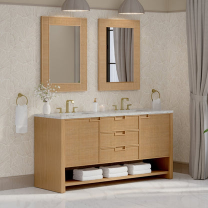 James Martin - Solene 72" Double Vanity, Seaside Oak, w/ 3 CM Eternal Jasmine Pearl Silestone Top w/ FreePower Wireless Charger - D225-V72-SSO-FEJP view 4