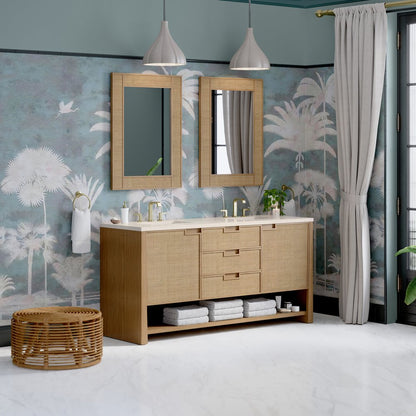 James Martin - Solene 72" Double Vanity, Seaside Oak, w/ 3 CM Eternal Marfil Quartz Top - D225-V72-SSO-3EMR view 4