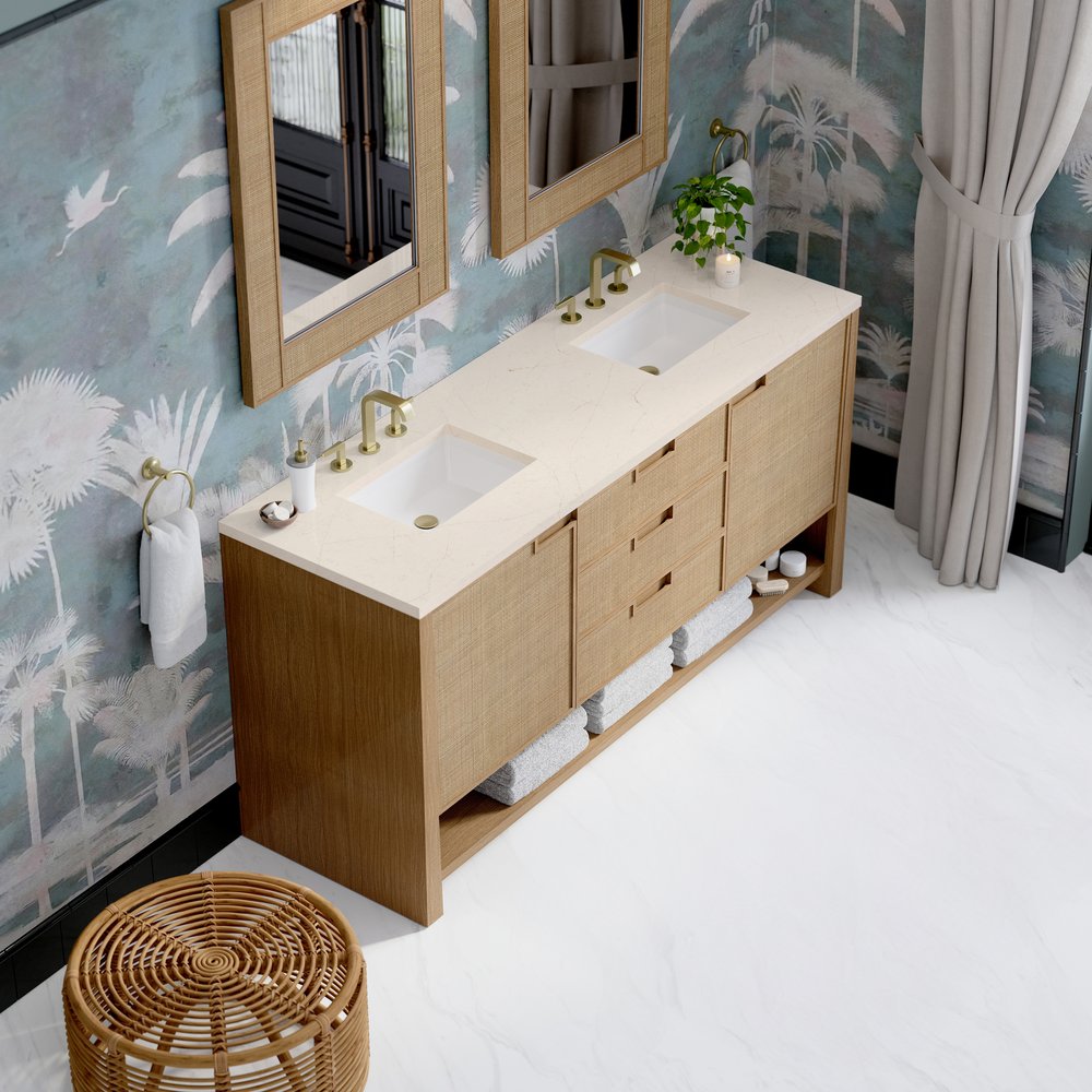 James Martin - Solene 72" Double Vanity, Seaside Oak, w/ 3 CM Eternal Marfil Quartz Top - D225-V72-SSO-3EMR view 7