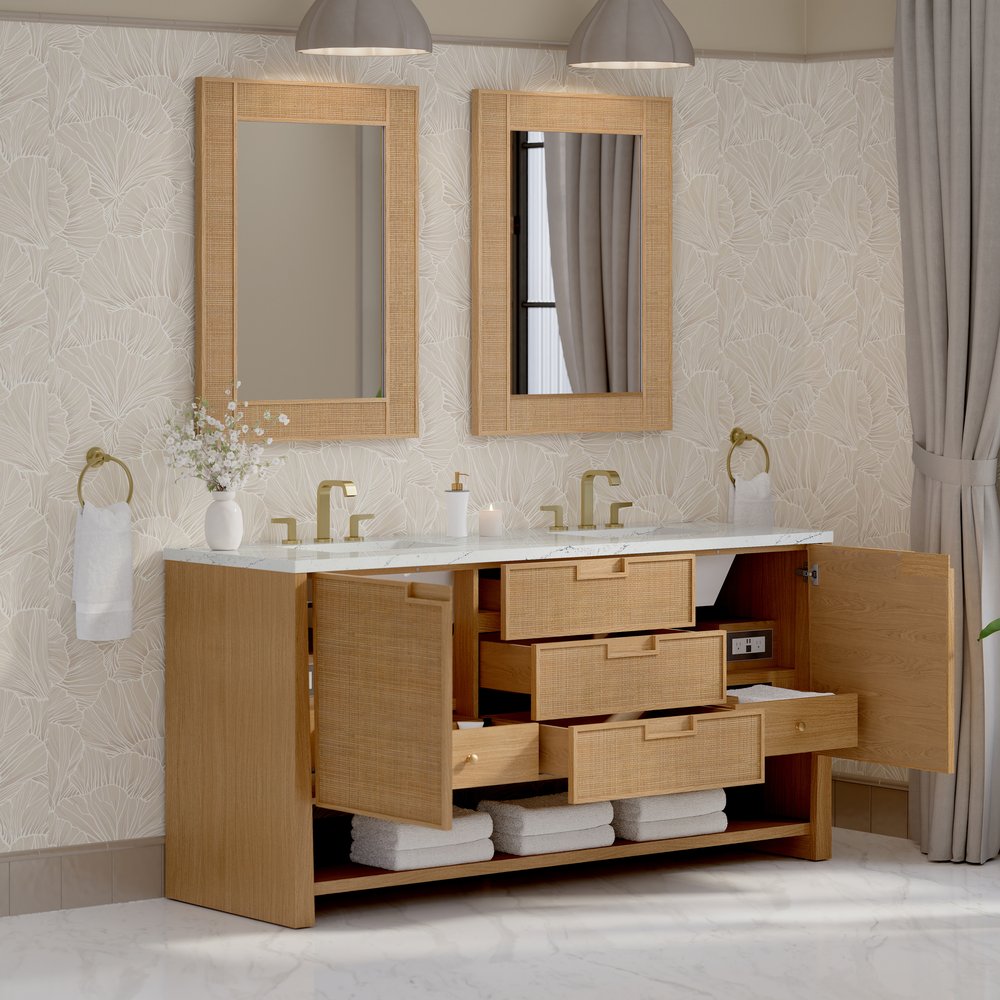 James Martin - Solene 72" Double Vanity, Seaside Oak, w/ 3 CM Ethereal Noctis Quartz Top - D225-V72-SSO-3ENC view 5