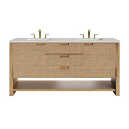 James Martin - Solene 72" Double Vanity, Seaside Oak, w/ 3 CM Lime Delight Quartz Top - D225-V72-SSO-3LDL view 1