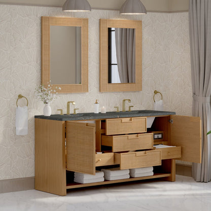 James Martin - Solene 72" Double Vanity, Seaside Oak, w/ 3 CM Parisien Bleu Quartz Top - D225-V72-SSO-3PBL view 5
