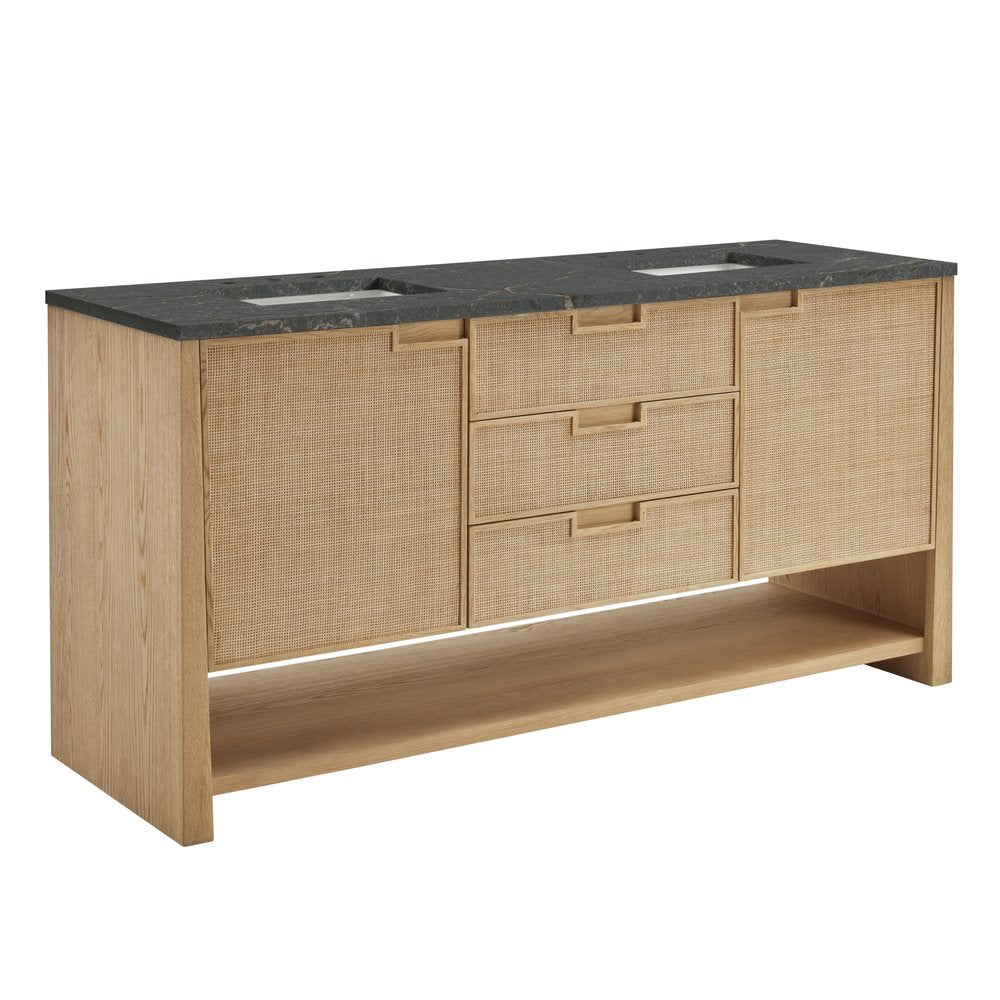 James Martin - Solene 72" Double Vanity, Seaside Oak, w/ 3 CM Parisien Bleu Quartz Top - D225-V72-SSO-3PBL view 10