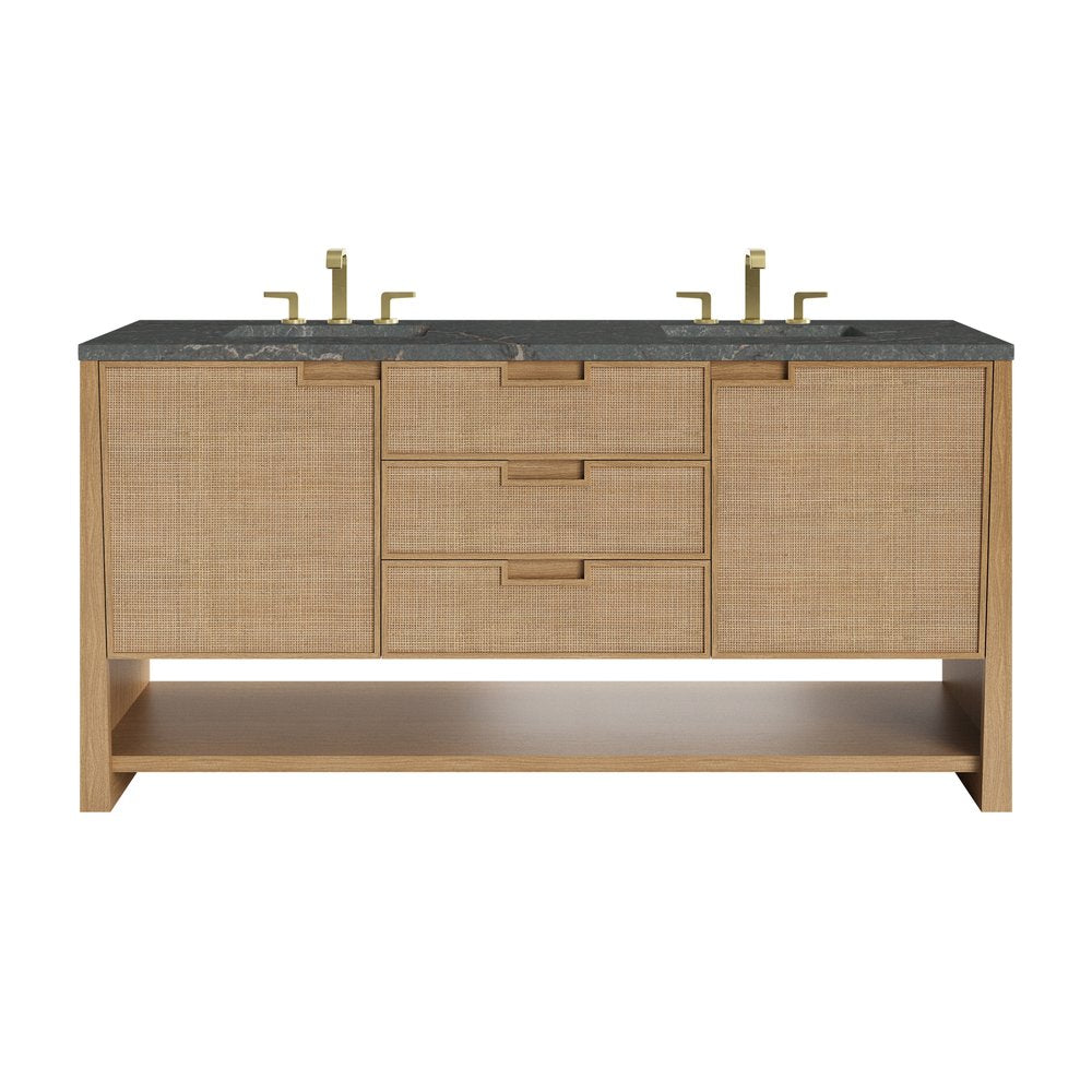 James Martin - Solene 72" Double Vanity, Seaside Oak, w/ 3 CM Parisien Bleu Silestone Top w/ FreePower Wireless Charger - D225-V72-SSO-FPBL view 1