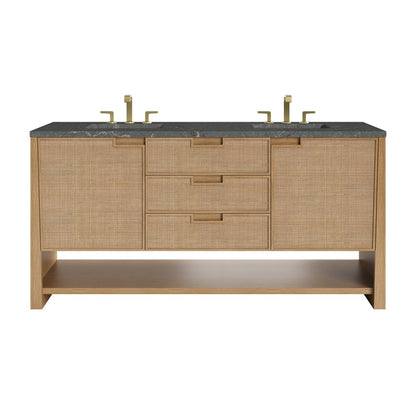 James Martin - Solene 72" Double Vanity, Seaside Oak, w/ 3 CM Parisien Bleu Silestone Top w/ FreePower Wireless Charger - D225-V72-SSO-FPBL view 1