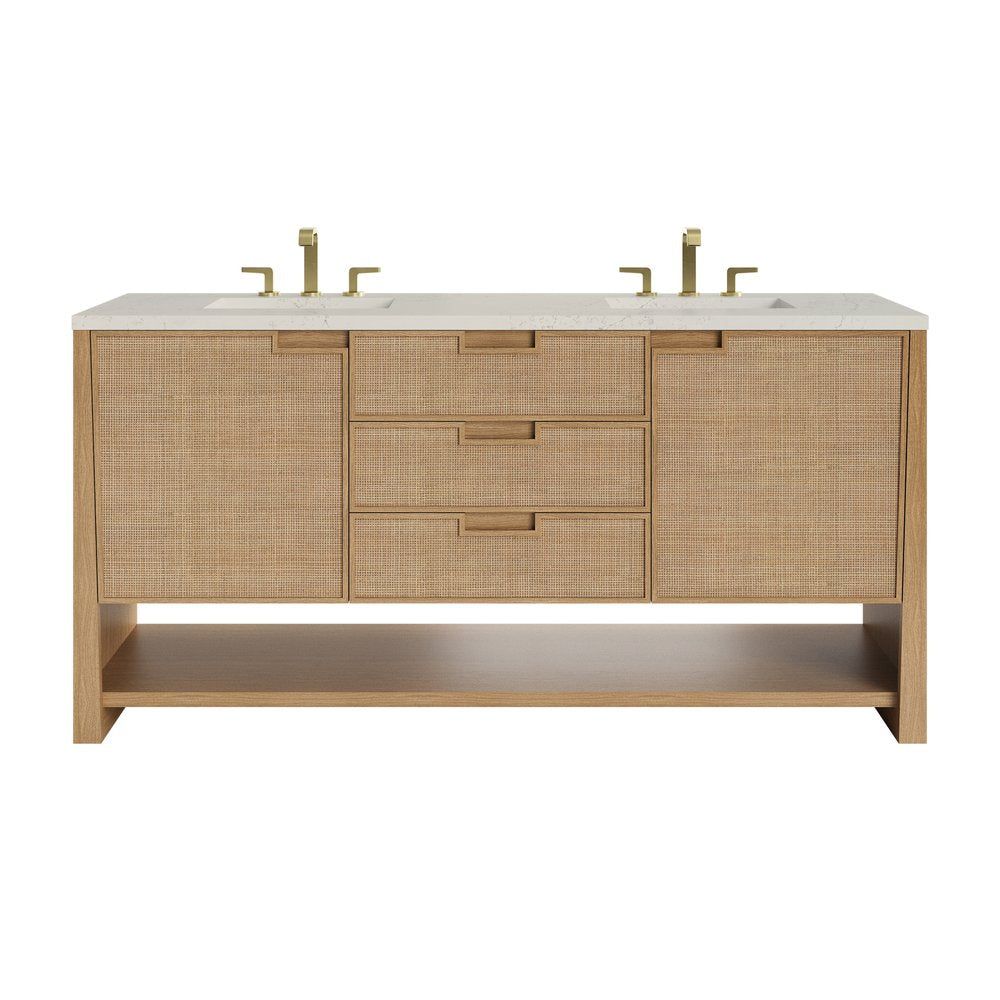 James Martin - Solene 72" Double Vanity, Seaside Oak, w/ 3 CM Siberian Silestone Top - D225-V72-SSO-3SFR view 1