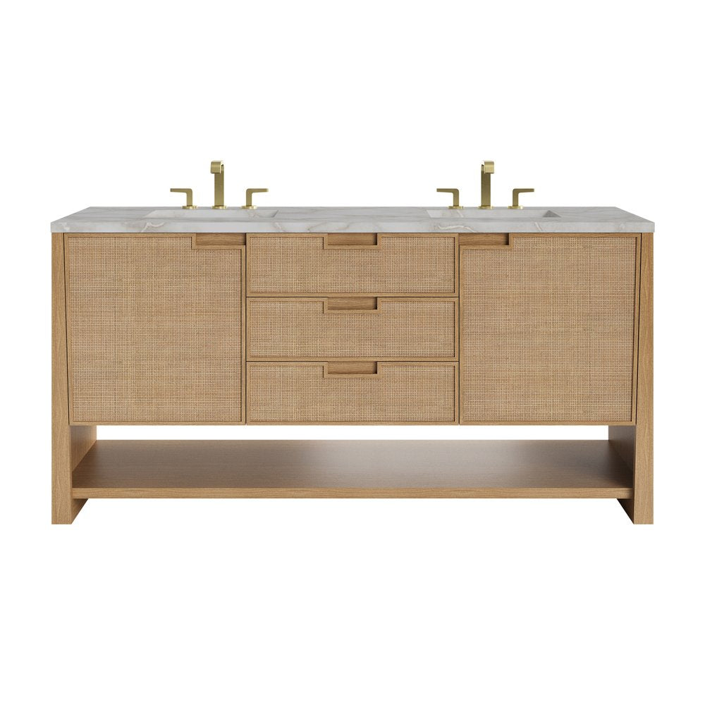 James Martin - Solene 72" Double Vanity, Seaside Oak, w/ 3 CM Victorian Silver Quartz Top - D225-V72-SSO-3VSL view 1