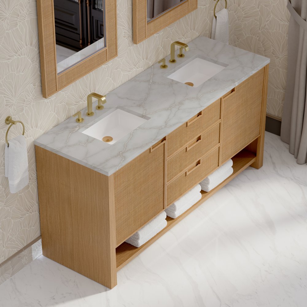 James Martin - Solene 72" Double Vanity, Seaside Oak, w/ 3 CM Victorian Silver Quartz Top - D225-V72-SSO-3VSL view 7