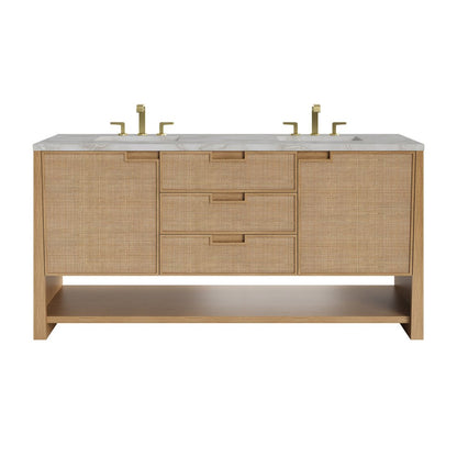 James Martin - Solene 72" Double Vanity, Seaside Oak, w/ 3 CM Victorian Silver Silestone Top w/ FreePower Wireless Charger - D225-V72-SSO-FVSL view 1