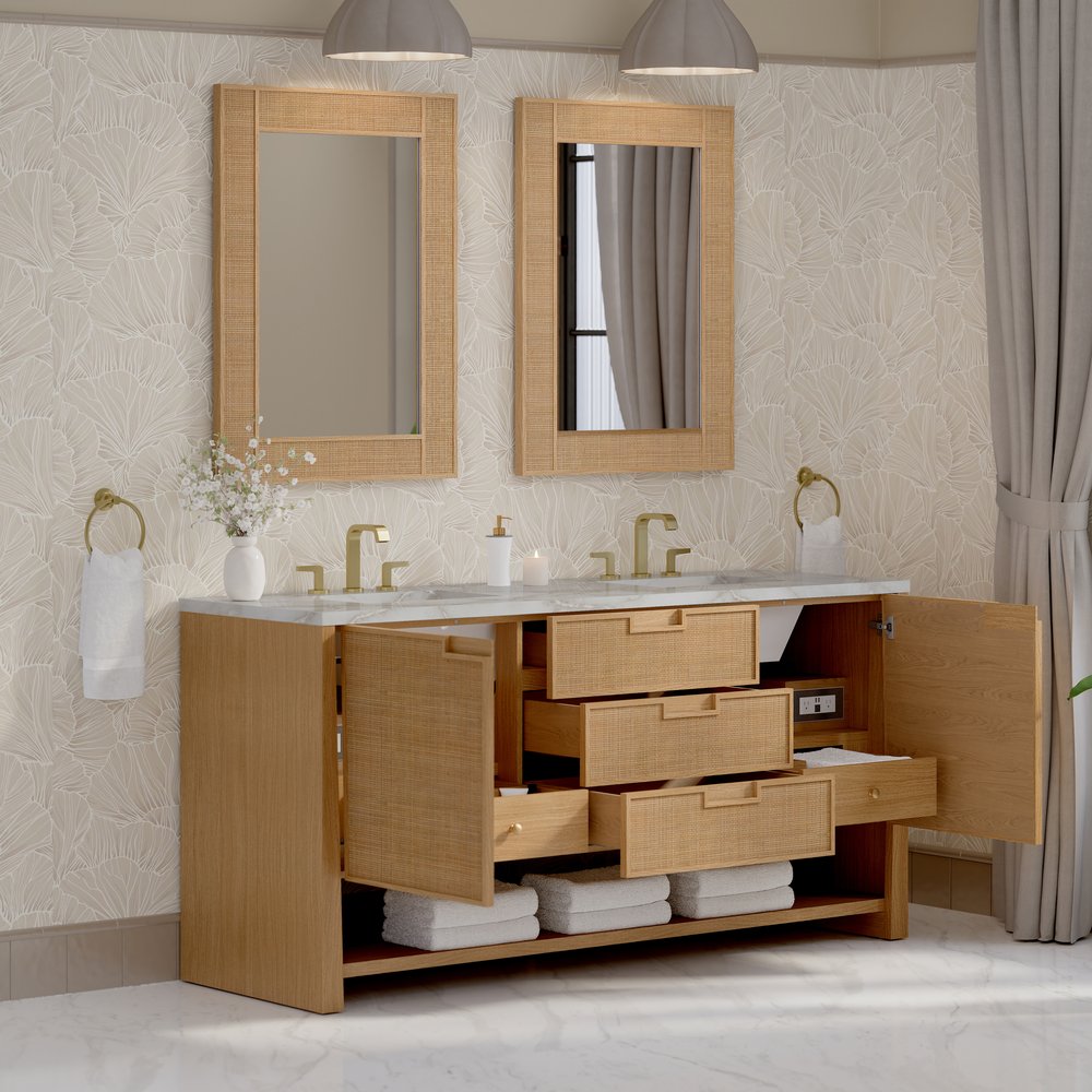 James Martin - Solene 72" Double Vanity, Seaside Oak, w/ 3 CM Victorian Silver Silestone Top w/ FreePower Wireless Charger - D225-V72-SSO-FVSL view 5