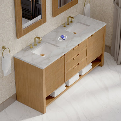 James Martin - Solene 72" Double Vanity, Seaside Oak, w/ 3 CM Victorian Silver Silestone Top w/ FreePower Wireless Charger - D225-V72-SSO-FVSL view 7