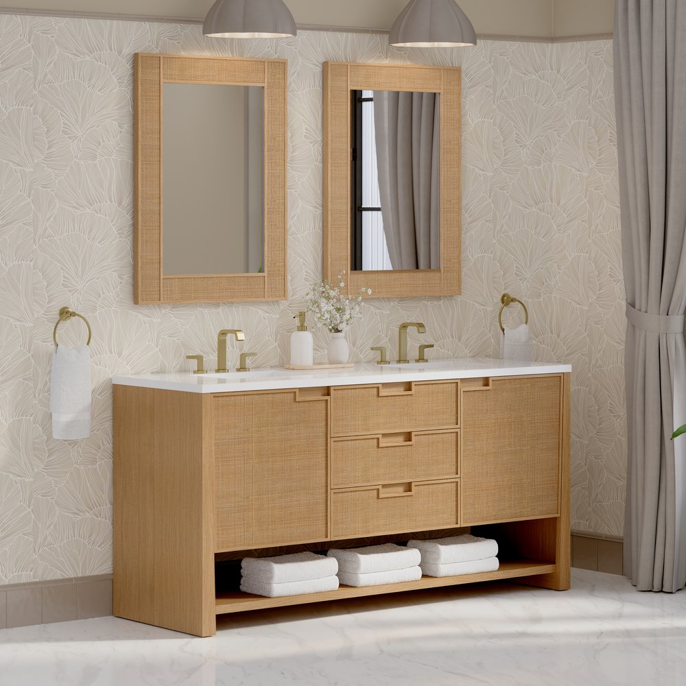 James Martin - Solene 72" Double Vanity, Seaside Oak, w/ 3 CM White Zeus Quartz Top - D225-V72-SSO-3WZ view 4