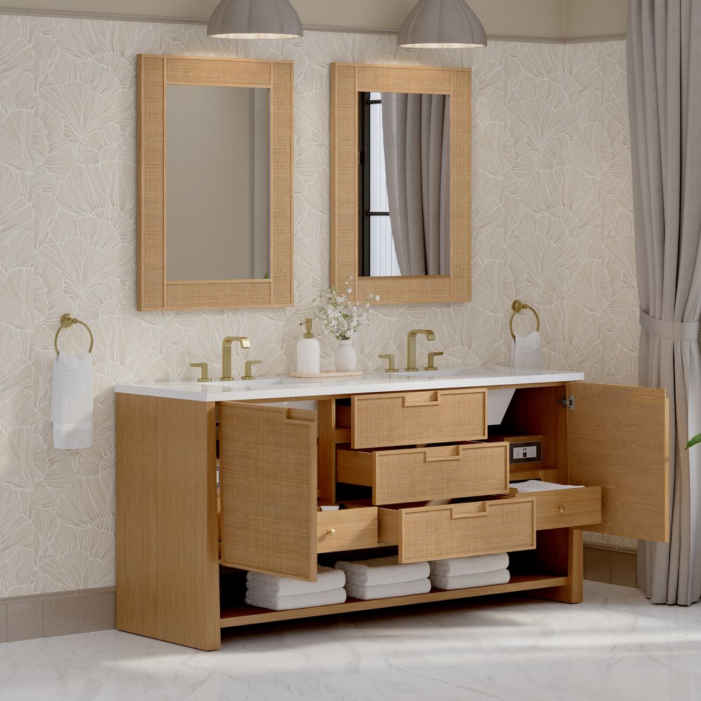 James Martin - Solene 72" Double Vanity, Seaside Oak, w/ 3 CM White Zeus Quartz Top - D225-V72-SSO-3WZ view 5