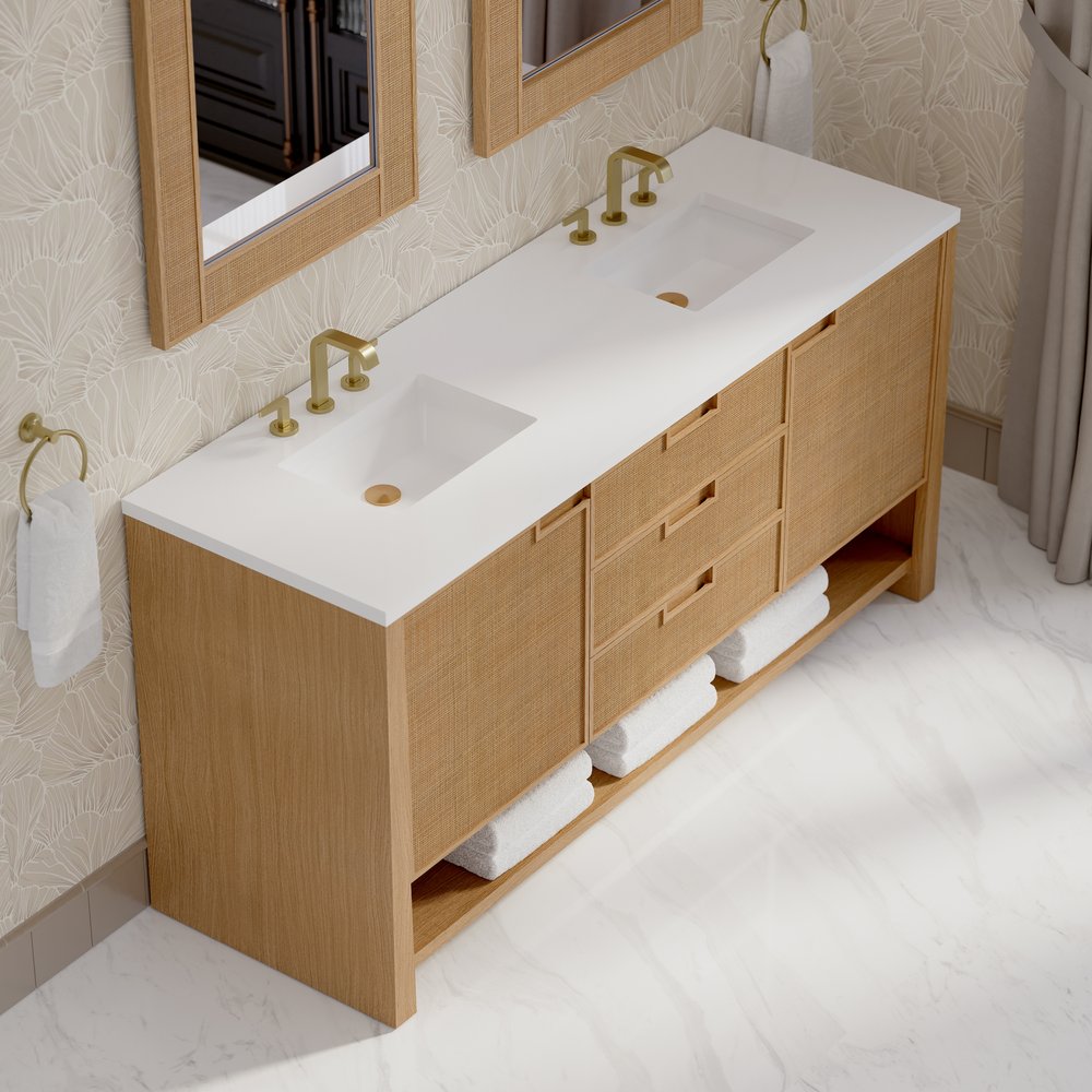 James Martin - Solene 72" Double Vanity, Seaside Oak, w/ 3 CM White Zeus Quartz Top - D225-V72-SSO-3WZ view 7