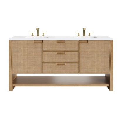 James Martin - Solene 72" Double Vanity, Seaside Oak, w/ Single Hole 3 CM White Zeus Quartz Top & Backsplash - D225-V72-SSO-1WZ view 1
