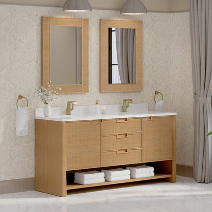 James Martin - Solene 72" Double Vanity, Seaside Oak, w/ Single Hole 3 CM White Zeus Quartz Top & Backsplash - D225-V72-SSO-1WZ view 4