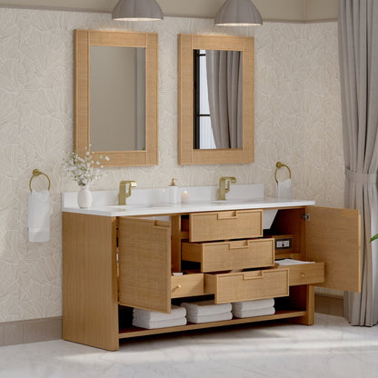 James Martin - Solene 72" Double Vanity, Seaside Oak, w/ Single Hole 3 CM White Zeus Quartz Top & Backsplash - D225-V72-SSO-1WZ view 5