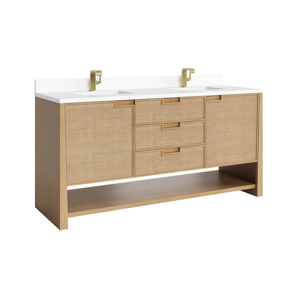 James Martin - Solene 72" Double Vanity, Seaside Oak, w/ Single Hole 3 CM White Zeus Quartz Top & Backsplash - D225-V72-SSO-1WZ view 9