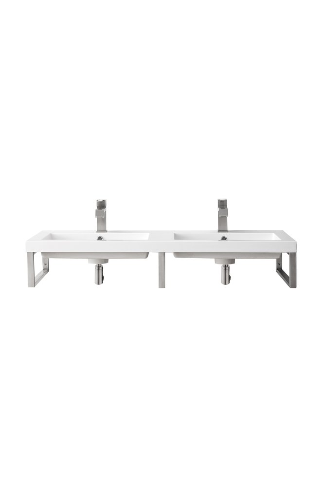 James Martin - Three Boston 18" Wall Brackets, Brushed Nickel w/ 47" White Glossy Composite Stone Top - 055BK18BNK47WG2 view 1