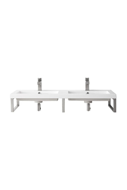 James Martin - Three Boston 18" Wall Brackets, Brushed Nickel w/ 47" White Glossy Composite Stone Top - 055BK18BNK47WG2 view 1