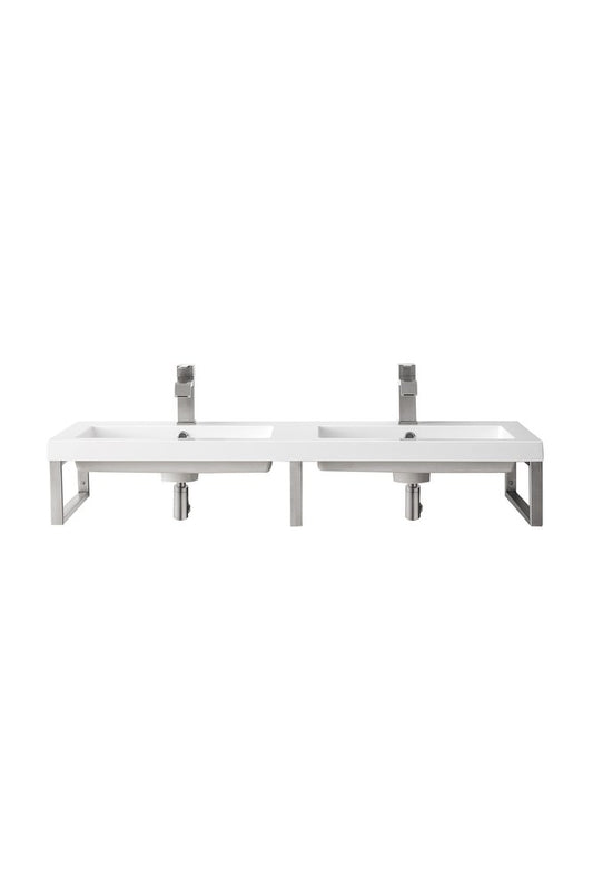 James Martin - Three Boston 18" Wall Brackets, Brushed Nickel w/ 47" White Glossy Composite Stone Top - 055BK18BNK47WG2 view 1