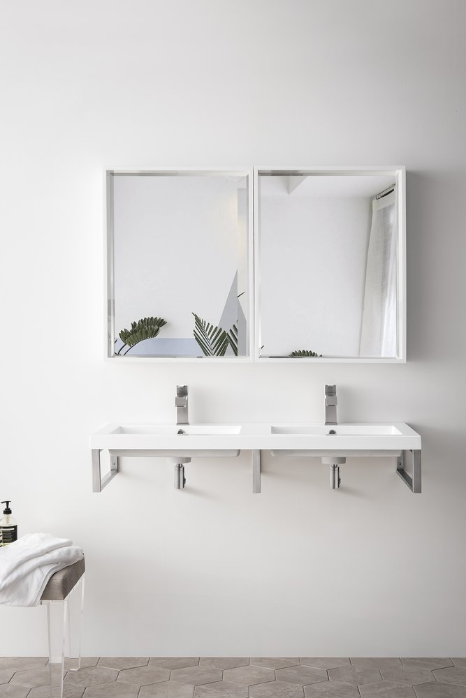 James Martin - Three Boston 18" Wall Brackets, Brushed Nickel w/ 47" White Glossy Composite Stone Top - 055BK18BNK47WG2 view 2