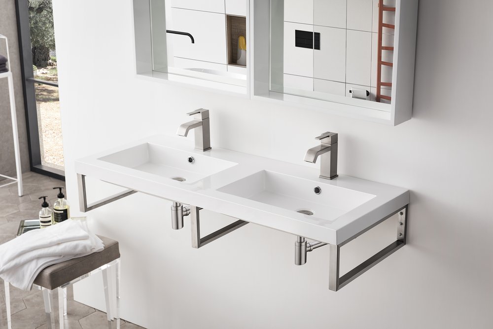 James Martin - Three Boston 18" Wall Brackets, Brushed Nickel w/ 47" White Glossy Composite Stone Top - 055BK18BNK47WG2 view 4