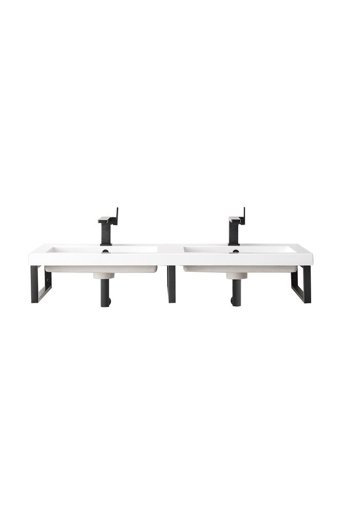 James Martin - Three Boston 18" Wall Brackets, Matte Black w/ 47" White Glossy Composite Stone Top - 055BK18MBK47WG2 view 1