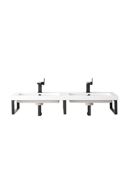 James Martin - Three Boston 18" Wall Brackets, Matte Black w/ 47" White Glossy Composite Stone Top - 055BK18MBK47WG2 view 1