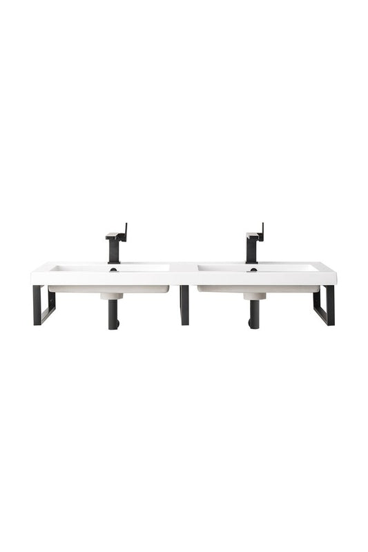 James Martin - Three Boston 18" Wall Brackets, Matte Black w/ 47" White Glossy Composite Stone Top - 055BK18MBK47WG2 view 1