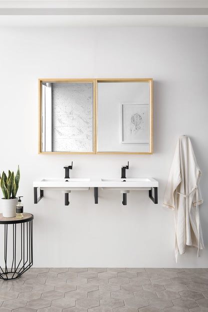James Martin - Three Boston 18" Wall Brackets, Matte Black w/ 47" White Glossy Composite Stone Top - 055BK18MBK47WG2 view 2