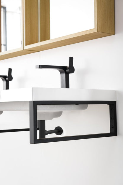 James Martin - Three Boston 18" Wall Brackets, Matte Black w/ 47" White Glossy Composite Stone Top - 055BK18MBK47WG2 view 4