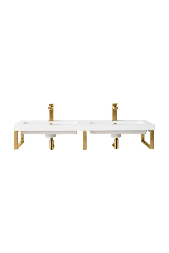 James Martin - Three Boston 18" Wall Brackets, Radiant Gold w/ 47" White Glossy Composite Stone Top - 055BK18RGD47WG2 view 1