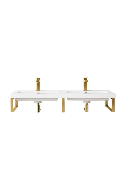James Martin - Three Boston 18" Wall Brackets, Radiant Gold w/ 47" White Glossy Composite Stone Top - 055BK18RGD47WG2 view 1