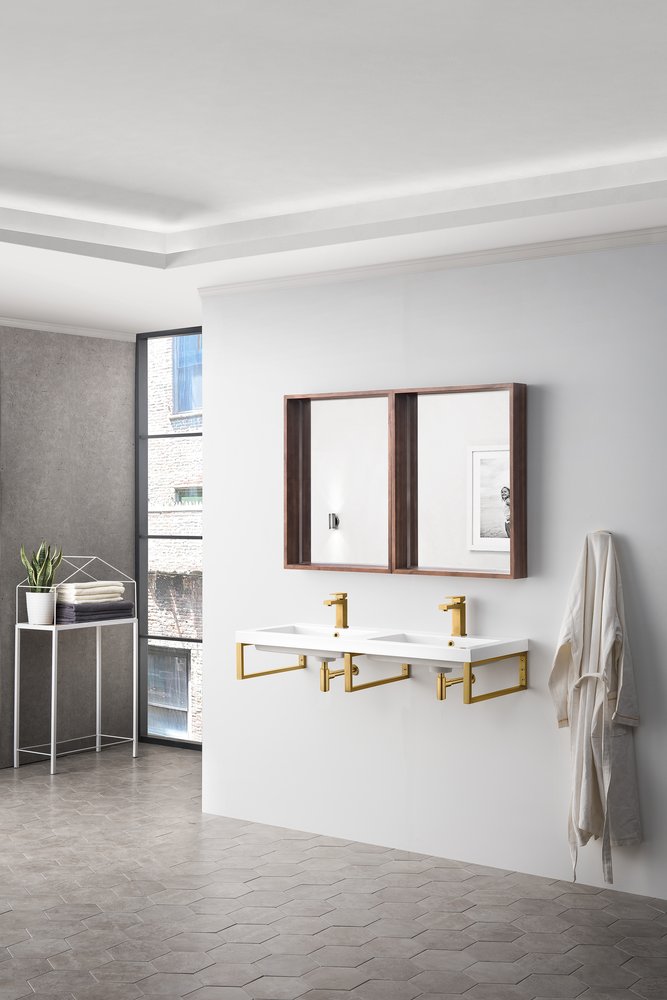 James Martin - Three Boston 18" Wall Brackets, Radiant Gold w/ 47" White Glossy Composite Stone Top - 055BK18RGD47WG2 view 3