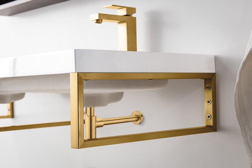 James Martin - Three Boston 18" Wall Brackets, Radiant Gold w/ 47" White Glossy Composite Stone Top - 055BK18RGD47WG2 view 4