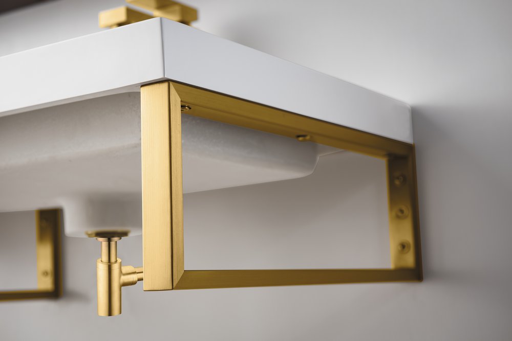 James Martin - Three Boston 18" Wall Brackets, Radiant Gold w/ 47" White Glossy Composite Stone Top - 055BK18RGD47WG2 view 5