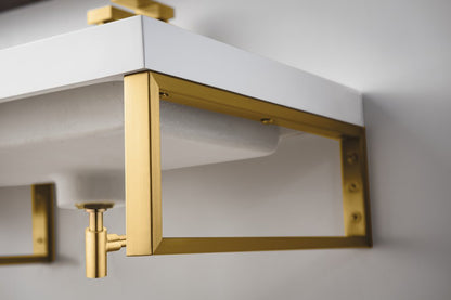 James Martin - Three Boston 18" Wall Brackets, Radiant Gold w/ 47" White Glossy Composite Stone Top - 055BK18RGD47WG2 view 5