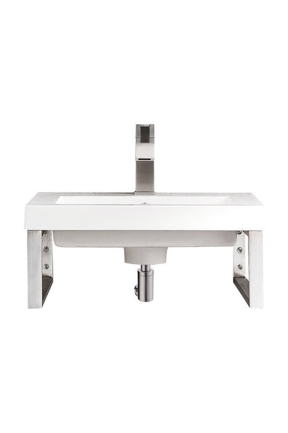 James Martin - Two Boston 15.25" Wall Brackets, Brushed Nickel w/ 20" White Glossy Composite Stone Top - 055BK16BNK20WG2 view 1