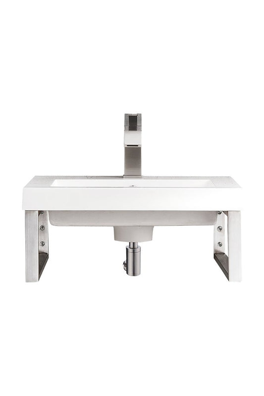 James Martin - Two Boston 15.25" Wall Brackets, Brushed Nickel w/ 20" White Glossy Composite Stone Top - 055BK16BNK20WG2 view 1