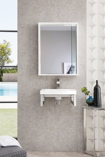 James Martin - Two Boston 15.25" Wall Brackets, Brushed Nickel w/ 20" White Glossy Composite Stone Top - 055BK16BNK20WG2 view 2