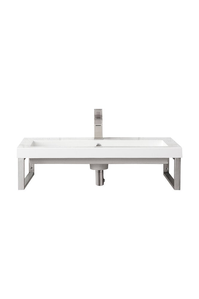 James Martin - Two Boston 15.25" Wall Brackets, Brushed Nickel w/ 31.5" White Glossy Composite Stone Top - 055BK16BNK31.5WG2 view 1