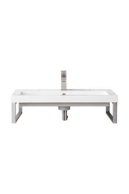 James Martin - Two Boston 15.25" Wall Brackets, Brushed Nickel w/ 31.5" White Glossy Composite Stone Top - 055BK16BNK31.5WG2 view 1