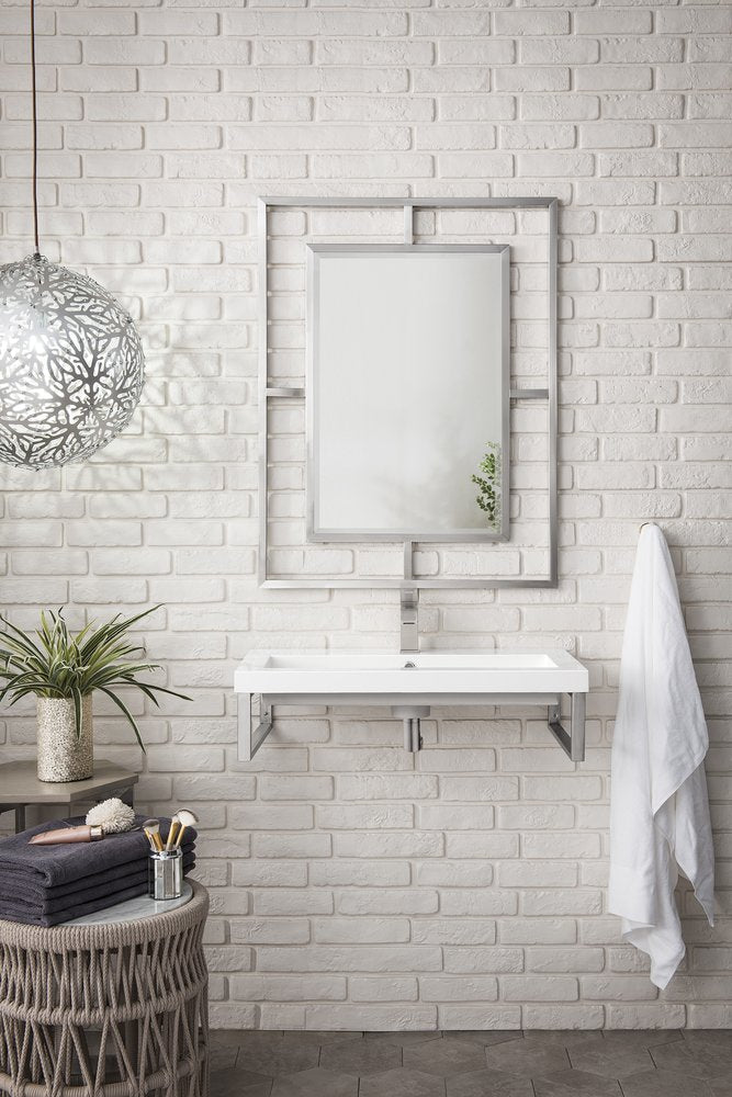 James Martin - Two Boston 15.25" Wall Brackets, Brushed Nickel w/ 31.5" White Glossy Composite Stone Top - 055BK16BNK31.5WG2 view 2