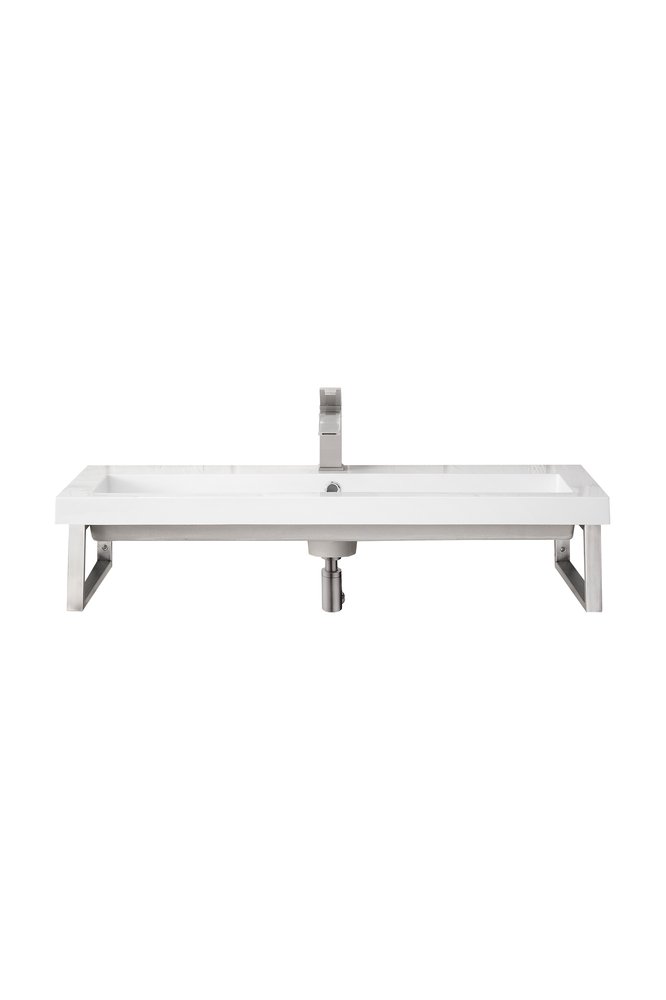James Martin - Two Boston 15.25" Wall Brackets, Brushed Nickel w/ 39.5" White Glossy Composite Stone Top - 055BK16BNK39.5WG2 view 1