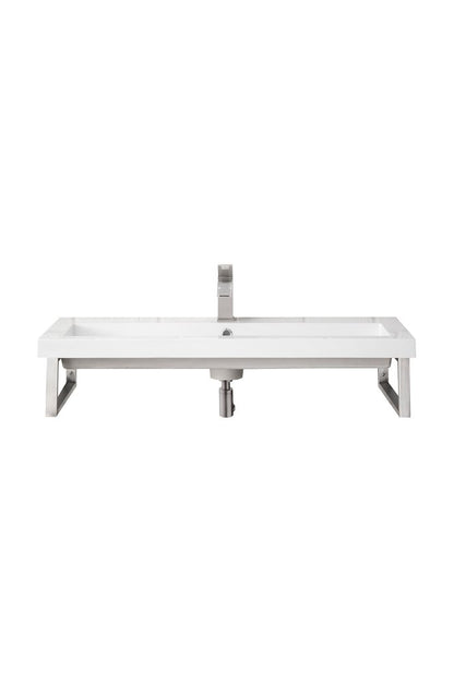 James Martin - Two Boston 15.25" Wall Brackets, Brushed Nickel w/ 39.5" White Glossy Composite Stone Top - 055BK16BNK39.5WG2 view 1