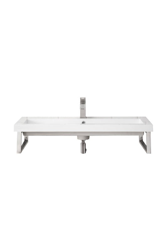 James Martin - Two Boston 15.25" Wall Brackets, Brushed Nickel w/ 39.5" White Glossy Composite Stone Top - 055BK16BNK39.5WG2 view 1