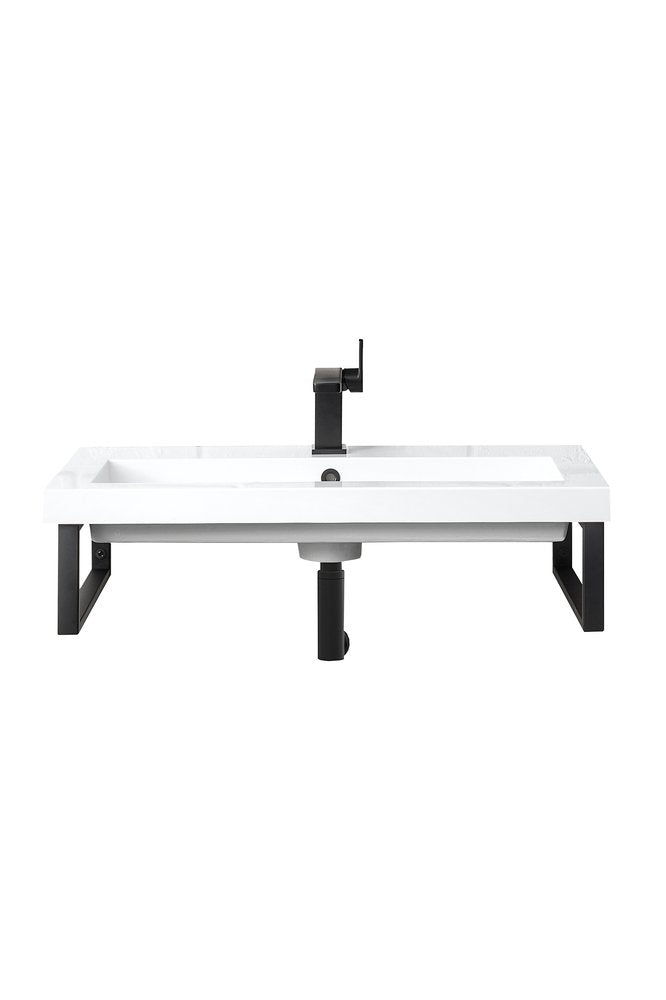 James Martin - Two Boston 15.25" Wall Brackets, Matte Black w/ 31.5" White Glossy Composite Stone Top - 055BK16MBK31.5WG2 view 1