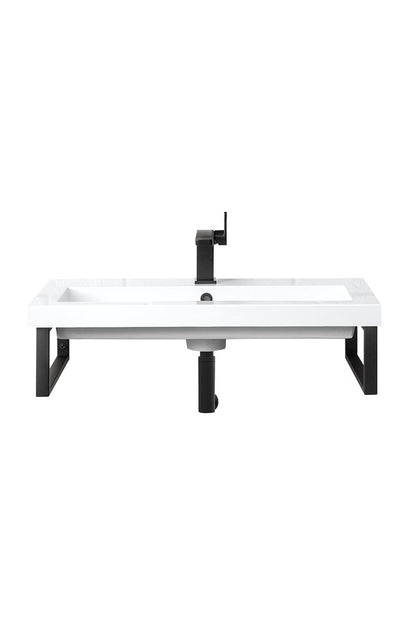 James Martin - Two Boston 15.25" Wall Brackets, Matte Black w/ 31.5" White Glossy Composite Stone Top - 055BK16MBK31.5WG2 view 1