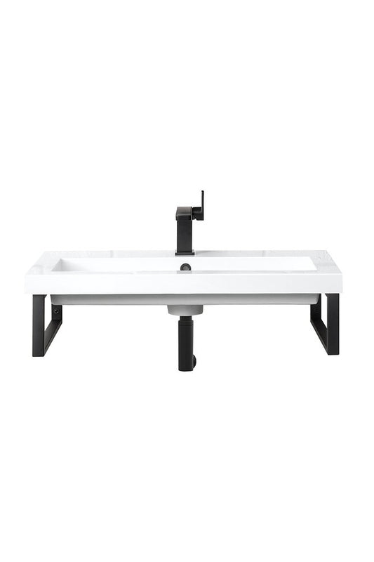 James Martin - Two Boston 15.25" Wall Brackets, Matte Black w/ 31.5" White Glossy Composite Stone Top - 055BK16MBK31.5WG2 view 1